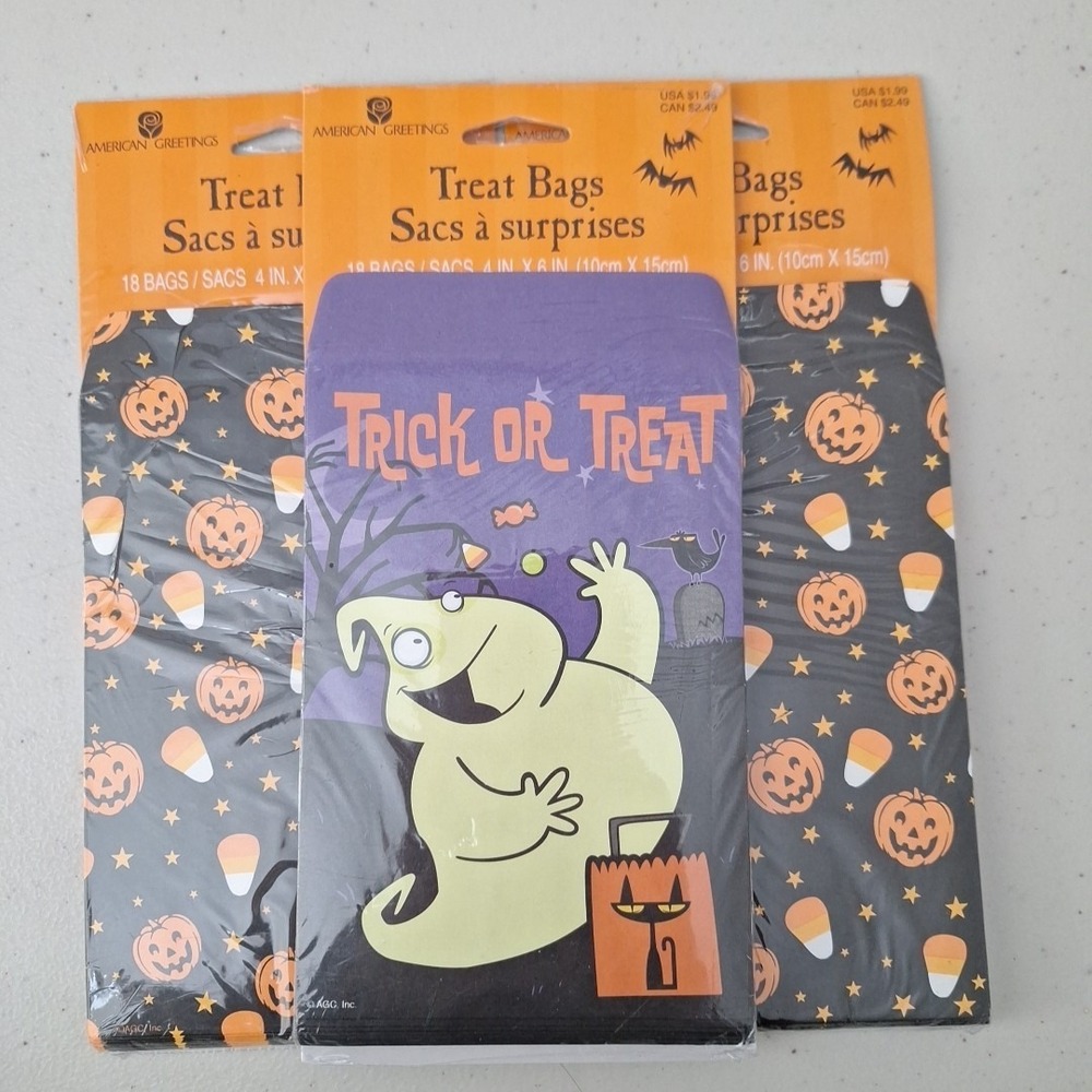 3 Vintage American Greetings Halloween Treat Bags 'Trick or Treat' Ghost Pumpkin
